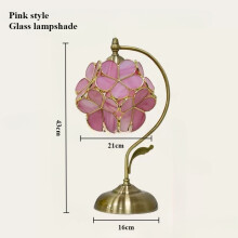 (Pink Large, EU Plug) Tiffany Creative Petal Desk Lamp Light Luxury Romantic European Decoration Lamps American Retro Butterfly Flower Glass