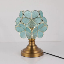 (Green Small, US Plug) Tiffany Creative Petal Desk Lamp Light Luxury Romantic European Decoration Lamps American Retro Butterfly Flower Glass