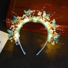 (Blue 4) 2026 New LED Light Up Butterfly Flower Headbands Girls Women Fairy Glow Headband Birthday Halloween Christmas Party Supp