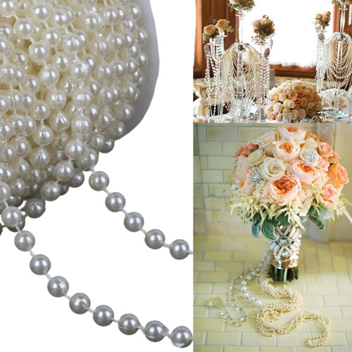 Artificial Pearls String Beads Chain for-Round beige 6mm5m 2