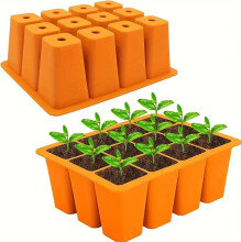 Reusable Silicone Seed Starter Trays 12Cell Flexible Seedling Pots for Indoor Gardening Orange