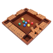 Jeu de dés Wooden Shut The Box - Planche en pin classique à 4 faces, 700 g