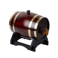 5L Wooden Oak Wine Barrel with Stand for Whiskey Beer Brandy, LeakProof Copper Hoop Design