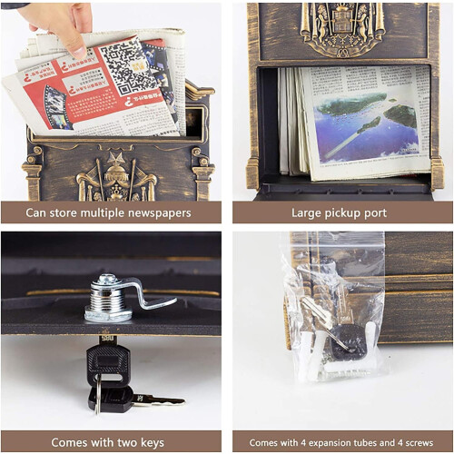Mailbox Outdoor Rust Resistant Cast Aluminium Mailbox Lockable Post Boxes Vintage Mailbox Practical Decoration (K) 2