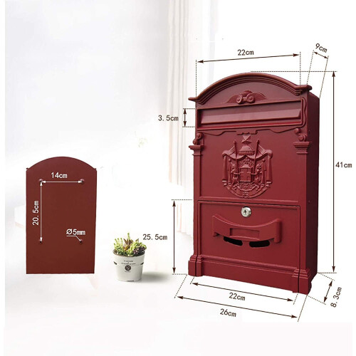 Mailbox Outdoor Rust Resistant Cast Aluminium Mailbox Lockable Post Boxes Vintage Mailbox Practical Decoration (K) 1