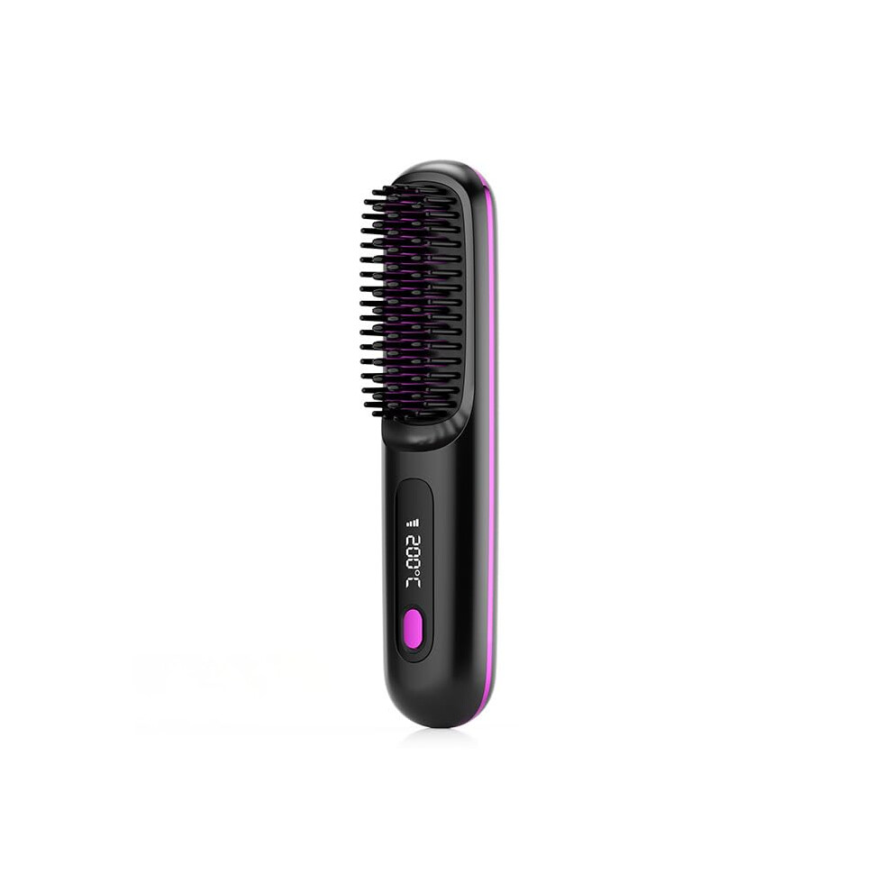 Black Cordless Hair Straightener Brush With Fast Mch Heating, Ionic Antiburn Comb, Lcd Display, Typec Rechargeable,
