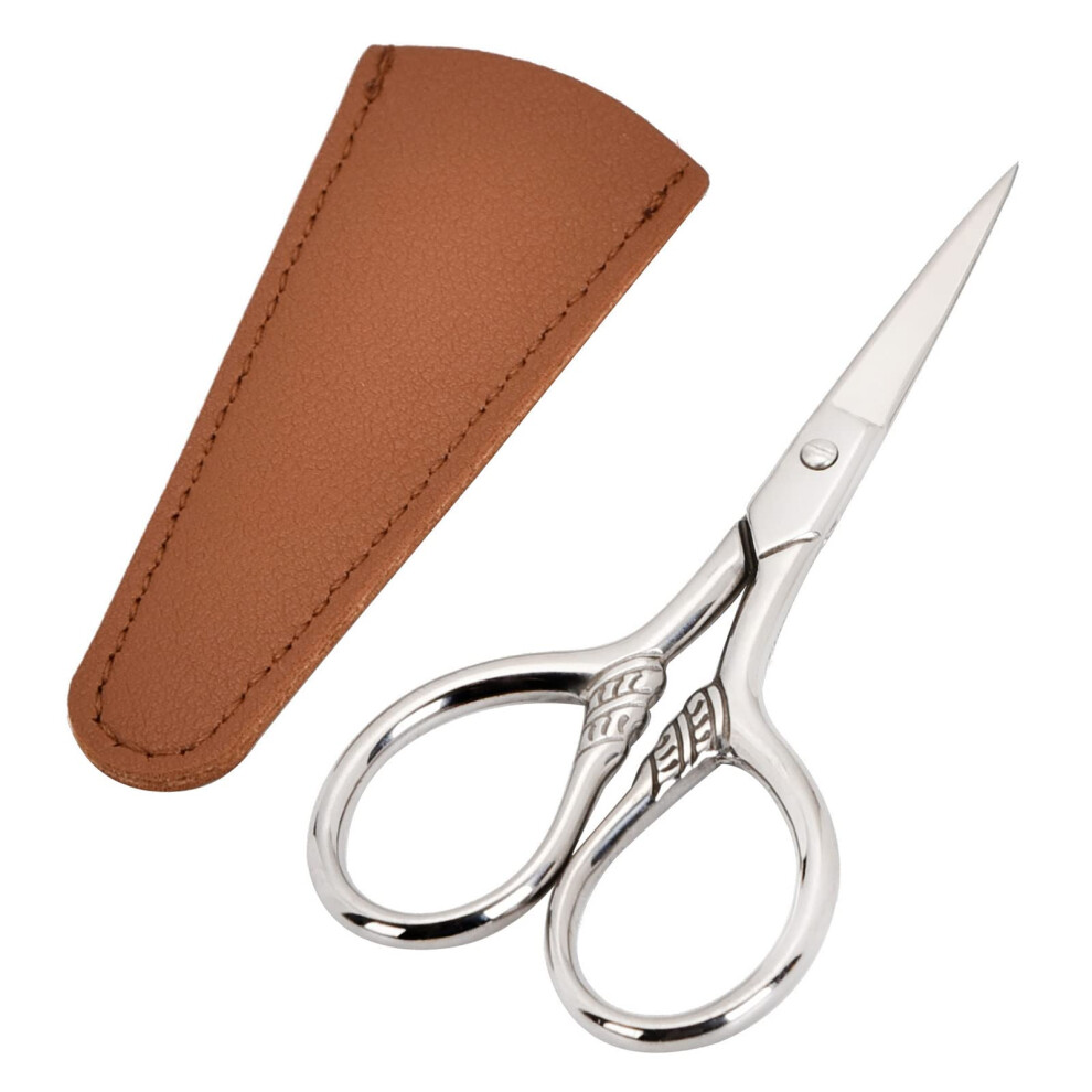 Facial Hair Scissors Stainless Steel with PU Case for Eyebrow Beard Nose and Moustache Trimming