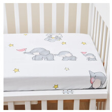 Cotton Cot Bed Mattress Protector Extra Deep Fitted Breathable Cover for Baby Toddler Children 130x70cm Elephant Design