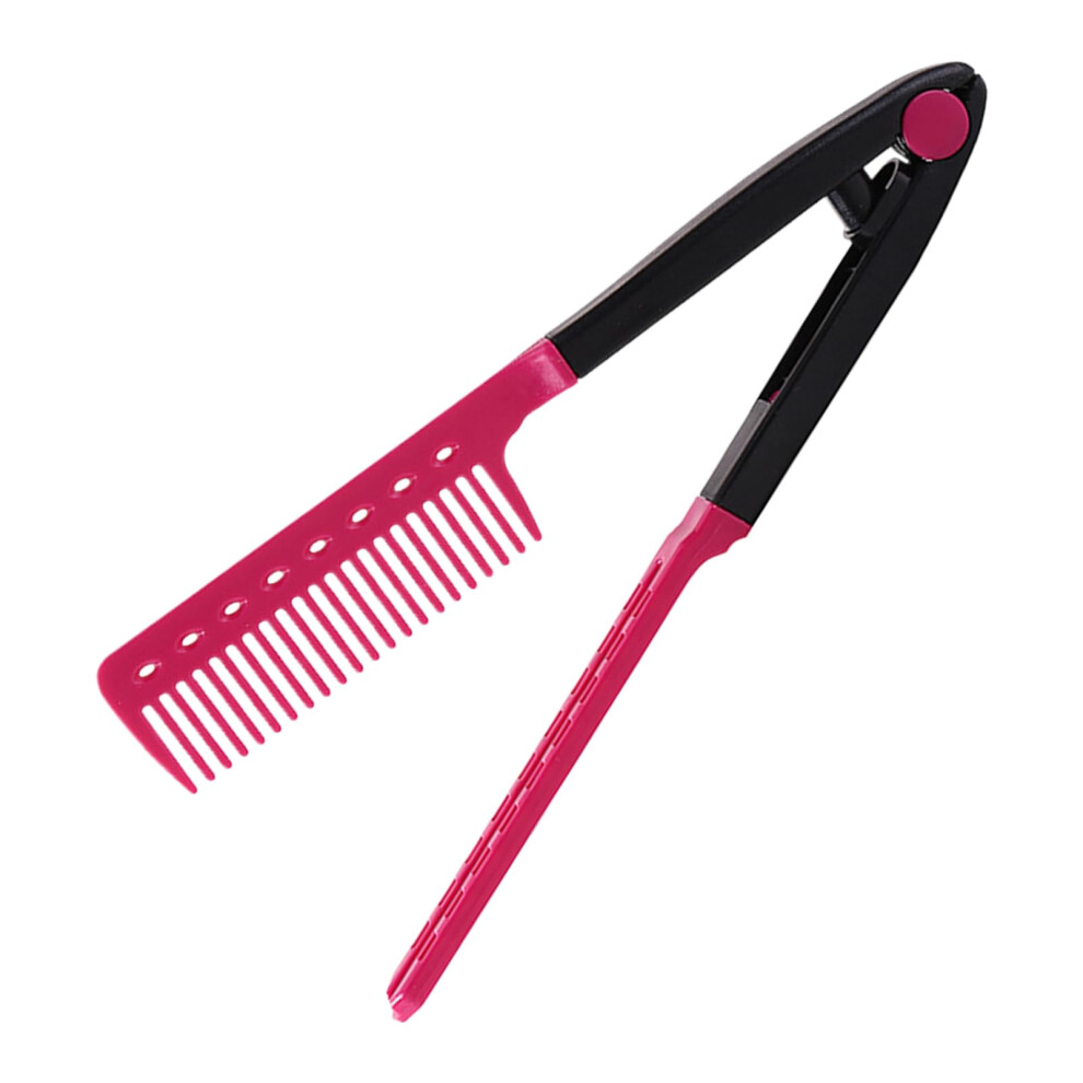 Unisex Pink V Shaped Hair Straightening Comb Hot Straightener Brush For Smooth Styling Home And Travel