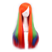 Perruque bouclée ondulée multicolore éclatante, au look tendance, en fibre synthétique résistante à la chaleur pour un nettoyage facile et une