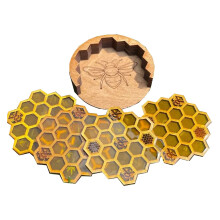 Porta-copos de madeira com tema de abelhas, em formato de favo de mel, preenchidos com resina, hexagonais, para decoração de casa, ideia de