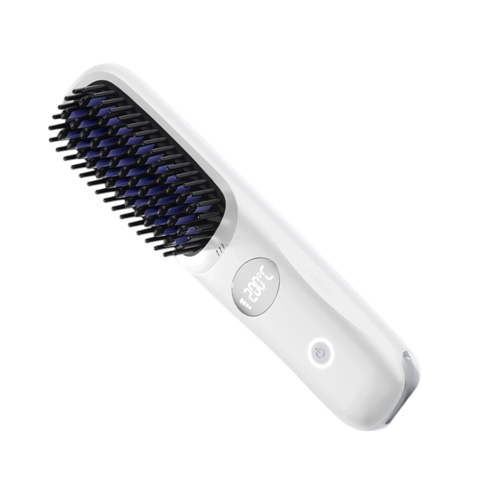 Cordless Hair Straightening Brush with Fast Ceramic Heating, Adjustable Temp, Travel Friendly White