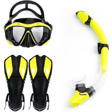 Portable Diving Lung Adult Professional Fins Diving Goggles Snorkel Snorkeling Three Piece Suit Silicone AntiFog Tempered Glass Mask Safe