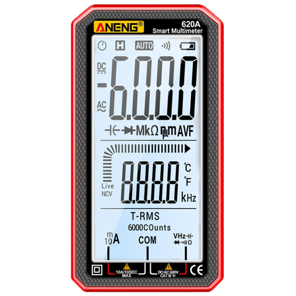 Digital Smart Multimeter 6000 Counts True Rms Auto Range Ac/Dc Voltmeter Ammeter Capacitance Meter Ncv Diode Tester Red 9347817621914