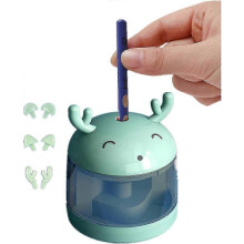 Electric Pencil Sharpener for Kids with Fun Animal Design, Automatic Sharpener for School &amp; Home Use, Green