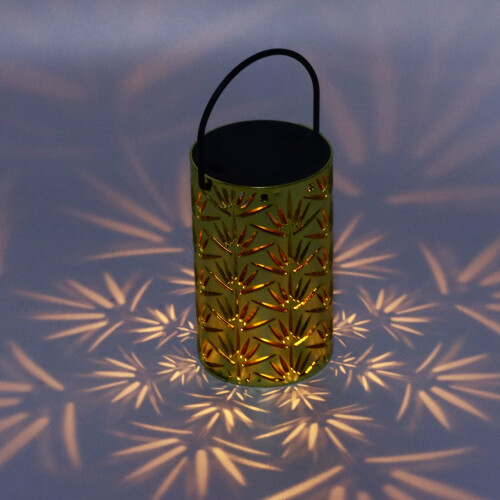 Blatt-Lochmuster-Laterne 3xAAA 7,6x12,7 cm Gold 1