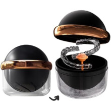 (A Schwarz)AARAINBOW Professional Denture Cleaner Case with Sieve, Portable Retainer Storage Box for Cleaning Soaking, Denture Bath Container (Black)
