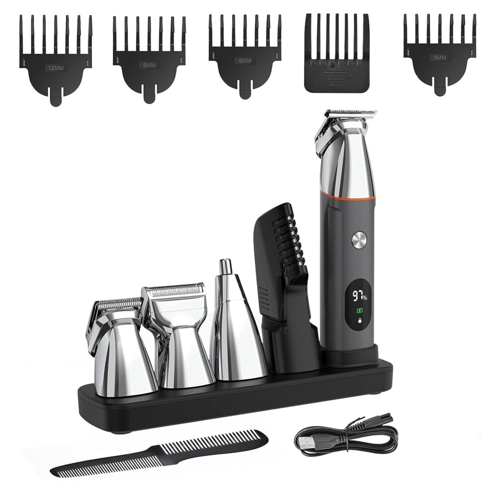 Beard Trimmer with LED Display, USBC Rechargeable 5in1 Men's Grooming Kit for Beard Hair Body
