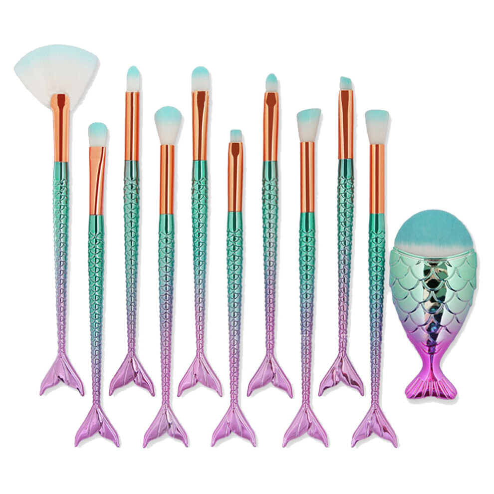 Multifunctional Eye Brush Set, Mermaid Colorful 10PCS Professional Makeup Brushes for Flawless Finish, Easy to Hold Makeup (Mermaid Colorful)