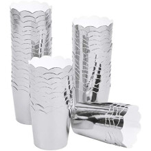 (Silber) 50 Pcs Silver Cupcake Liners - 45*50mm Baking Paper Cups for Party Wedding Birthday Graduation Decoration Reusable