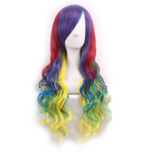 Perruque bouclée ondulée multicolore éclatante, au look tendance, en fibre synthétique résistante à la chaleur pour un nettoyage facile et une