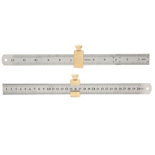 Heavy-Duty Steel Ruler with Woodworking Locator Block for Precise Measurements
