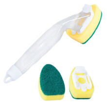 Dishwashing Brush with Soap Dispenser, Long Handle Detachable Sponge, Nonstick Oil Cleaning, 3pcs Green