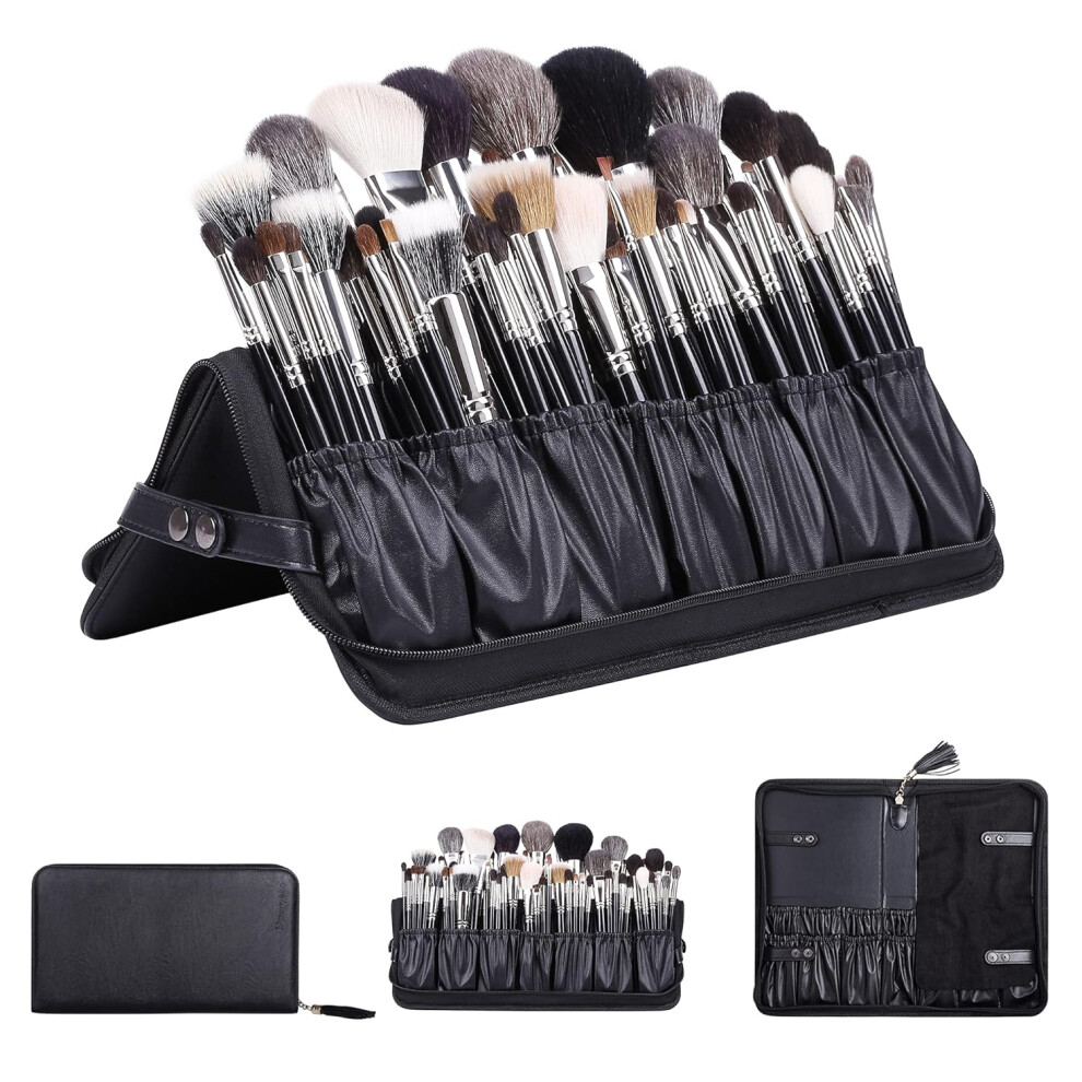 Travel Companion For Makeup Lovers, Professional Brushes Storage Stand-up Cosmetic Bag With Transparent Material For Easy Brush Identification And Wa