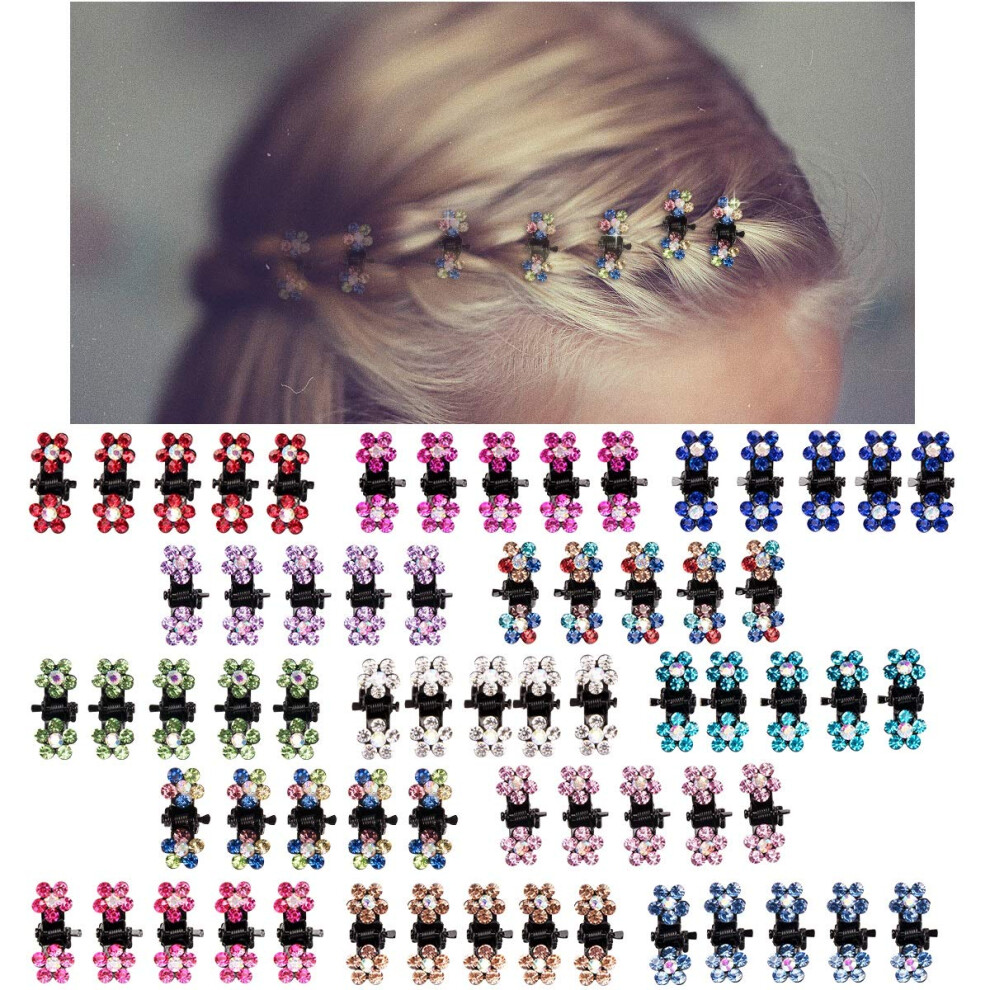 Tiny Flower Clips For Women And Girls, French Clip Barrettes, Snap Clips, Bright Colors, Crystal Hair Accessories, Non-Slip Grip, Lightweight, Durabl