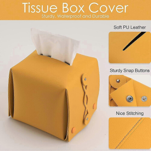 Leather Tissue Box Holder Rectangular Square, Tissue Box Cover Dispenser (Yellow) 1