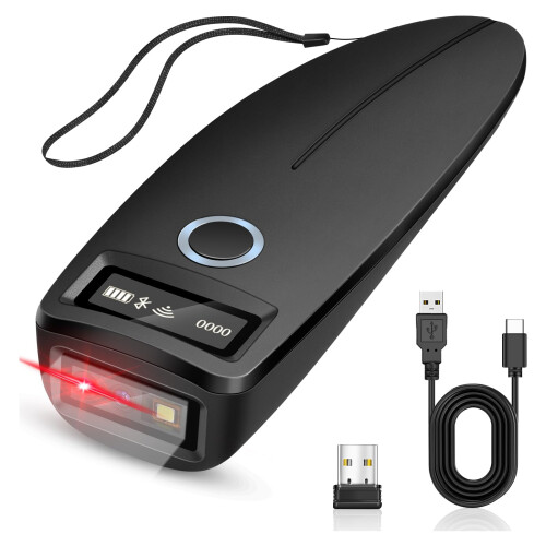 Mini Bluetooth Barcode Scanner, 2D/1D Wireless OLED Display, AI Voice, Portable Handheld For iPhone/Android/iPad/PC/POS
