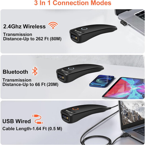 Mini Bluetooth Barcode Scanner, 2D/1D Wireless OLED Display, AI Voice, Portable Handheld For iPhone/Android/iPad/PC/POS 1