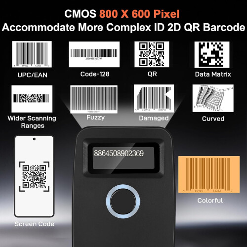 Mini Bluetooth Barcode Scanner, 2D/1D Wireless OLED Display, AI Voice, Portable Handheld For iPhone/Android/iPad/PC/POS 2