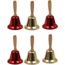 6Pcs Christmas Hand Bell with Wooden Handles Holiday Jingle Bell Xmas Service Call Santa Rattles Bel