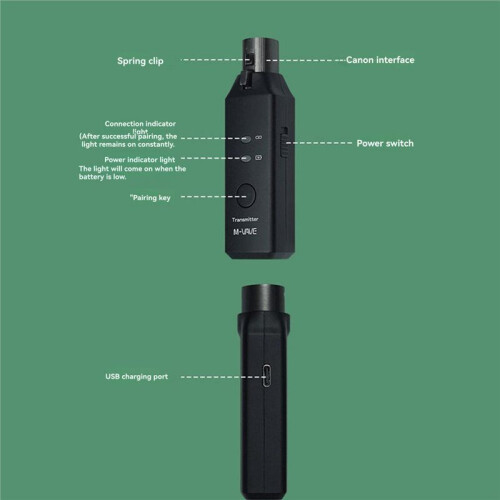 M-VAVE WP-7 2.4G Wireless Microphone Xlr Transmitter Receiver Wireless Mic System for Dynamic Microphones Dual-Channel 2