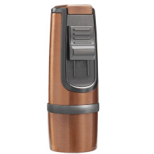 Windproof Jet 3 Flame Butane Lighter With Cigar Punch, PullDown Ignition, Outdoor BBQ, Brown (Butane Not Included)