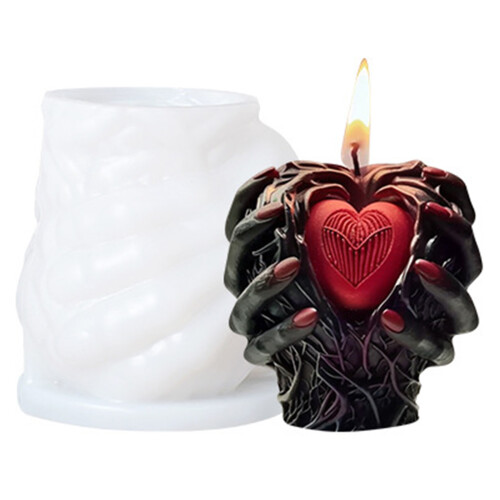 Handgefertigte Silikonform für Halloween, hält ein Herz,-2