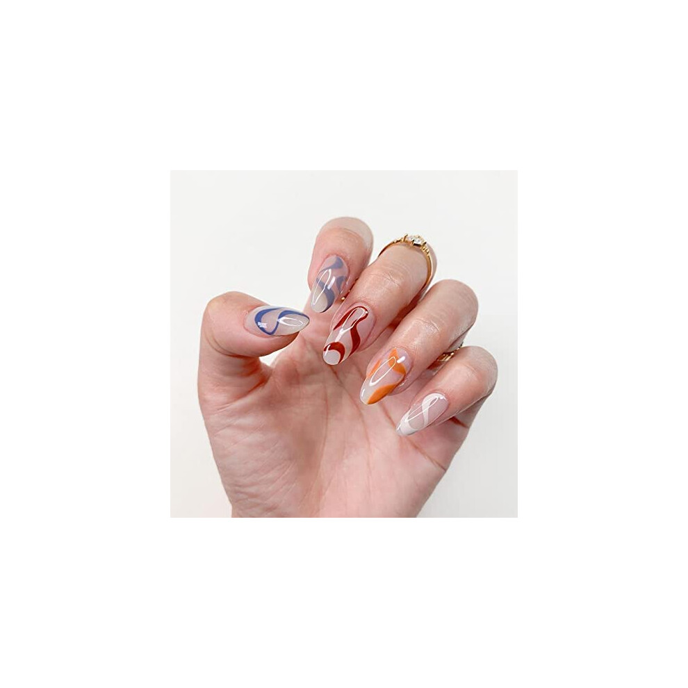 Square Fake Nails, Reusable Easy To Apply Glossy Glue On For Women Nails Art, Press On Nails Full Cover With Designs For Wedding, Prom, Party, And