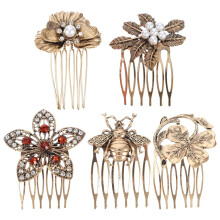 Pente lateral delicado, ornamento de cabelo de casamento com cristais e pérolas artificiais, liga metálica resistente e durável, adequado para