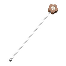 Coffee Stirring Stick Stainless Steel Spoon with Wooden Handle Vintage Floral Design for Home Cafe