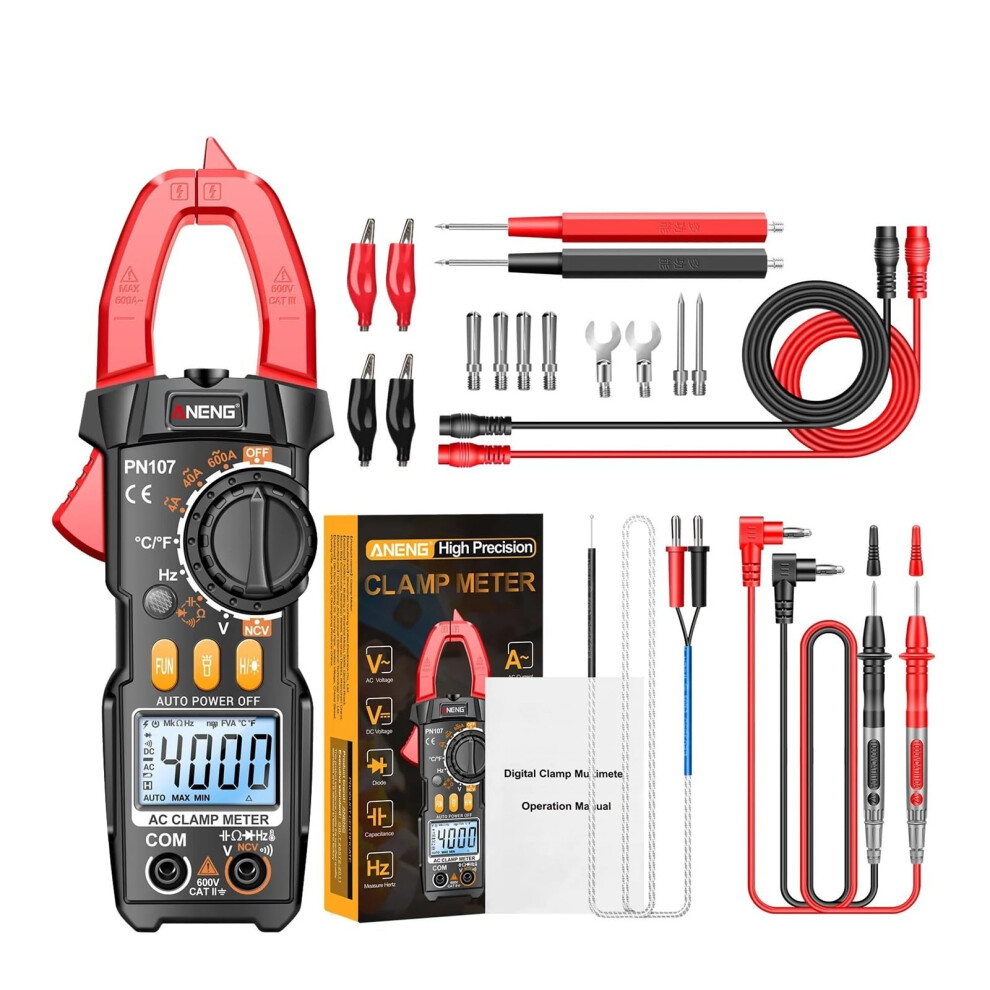Digital Clamp Meter 600A Ac Current Tester With Ncv Temperature Frequency Red Pro 9382693272737