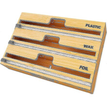 3 In 1 Wrap Organizer with Cutter And Labels, Plastic Wrap, Aluminum Foil And Wax Bamboo Dispenser (natural)-ZZY yyds