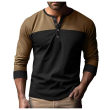 Men's LongSleeved Shirt Henley ButtonDown Casual Autumn Winter Vintage Pullover Black XXL