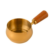 Small Stainless Steel Saucepan with Wooden Handle and Pour Spouts for Milk, Gravy, 180ml Gold