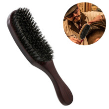 Perie de barbă cu peri de mistreț 100% naturali, mâner din lemn de nuc pentru îngrijirea părului facial masculin, design ergonomic, întărită
