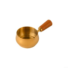 Mini Stainless Steel Saucepan with Wooden Handle and Pour Spouts for Milk Butter 60ml Gold