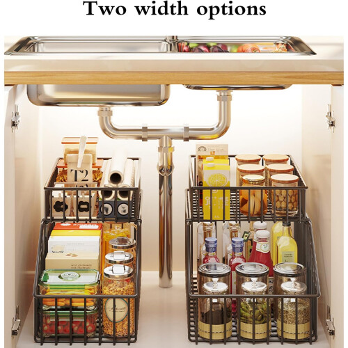 Pull Out Under Sink Storage Rack Black 28x40x36cm Kitchen & Bath Organizer Space Saving For Closets And Laundry 2