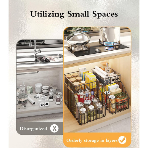Pull Out Under Sink Storage Rack Black 28x40x36cm Kitchen & Bath Organizer Space Saving For Closets And Laundry 1
