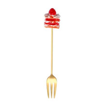 Stainless Steel Dessert Fork with Elegant Gold Finish, Three Prong Fruit Fork for Cake and Parties