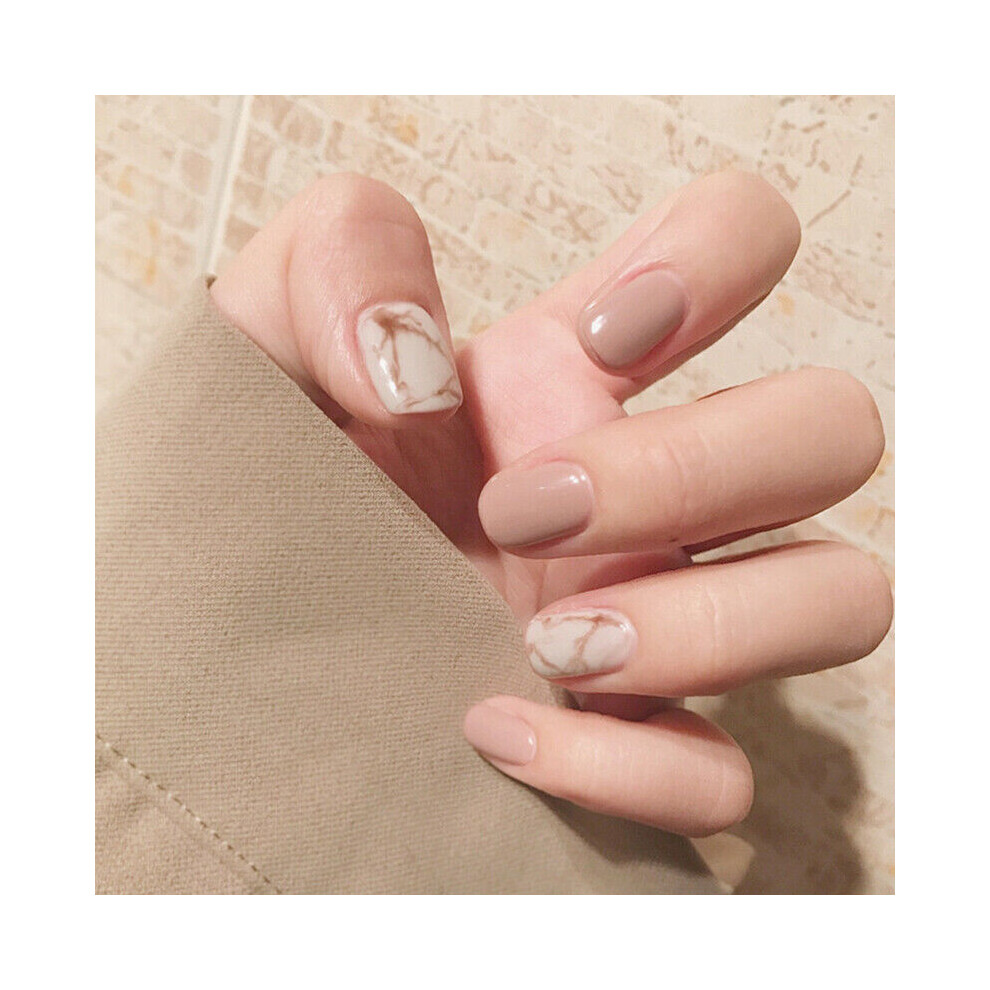 Salon Alternative Easy Application, Short Square Shape Reusable Nail Strips, Press on Nails with Leaf Design Golden Glue, Eco-Friendly Flexible Acryl